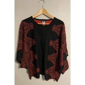 John Mark Womens Sweater Size S/M Red Black Abstract Print Dolman Sleeve Artsy